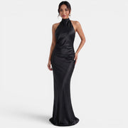 Women's Halter Satin Maxi Dress