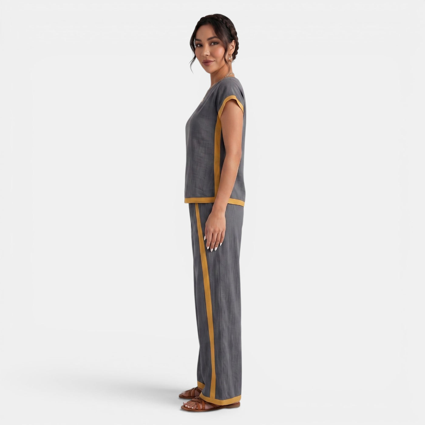 Women's Top and Wide-Leg Pants Set – Elegant 2-Piece Summer Outfit