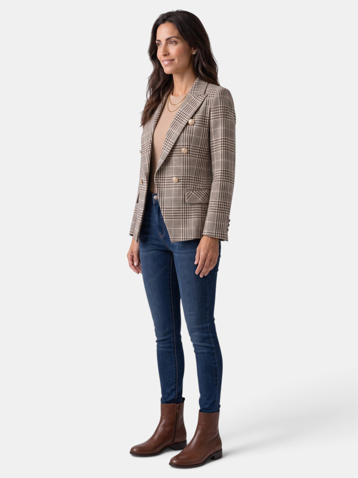 Women's Tweed Plaid Elegant Blazer
