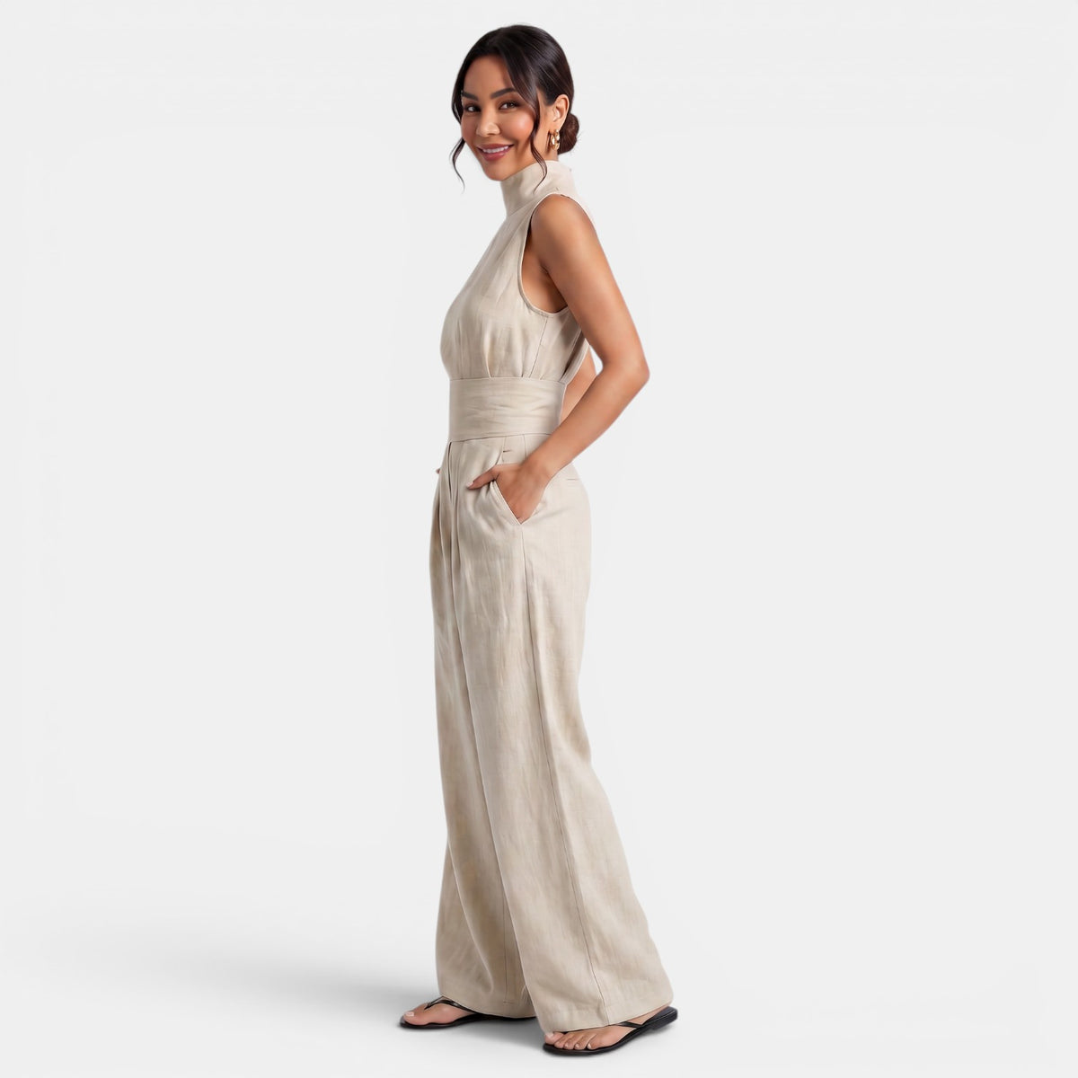 Women's Cotton Linen Sleeveless Set - Top and Pants 2-Piece Outfit