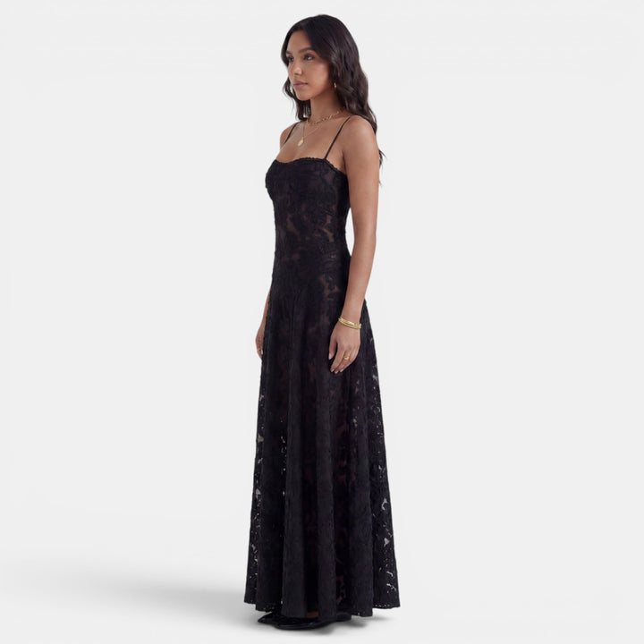 Vestido Largo Fiesta Negro Transparencias