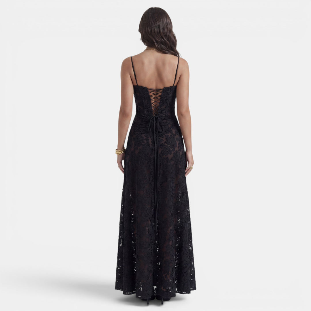 Vestido Largo Fiesta Negro Transparencias