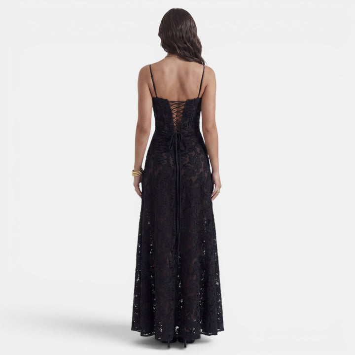 Vestido Largo Fiesta Negro Transparencias