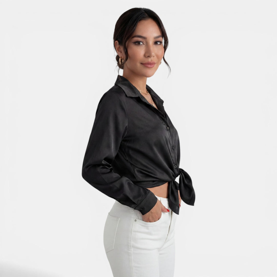 Blusa Mujer Satén Manga Larga