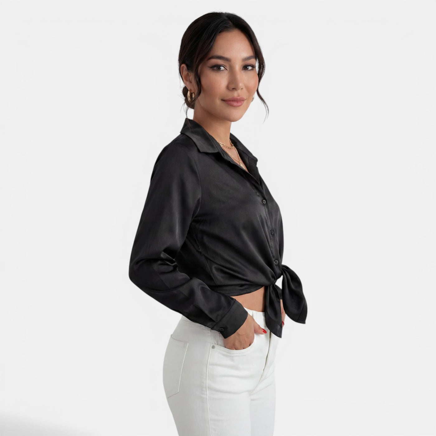 Blusa Mujer Satén Manga Larga