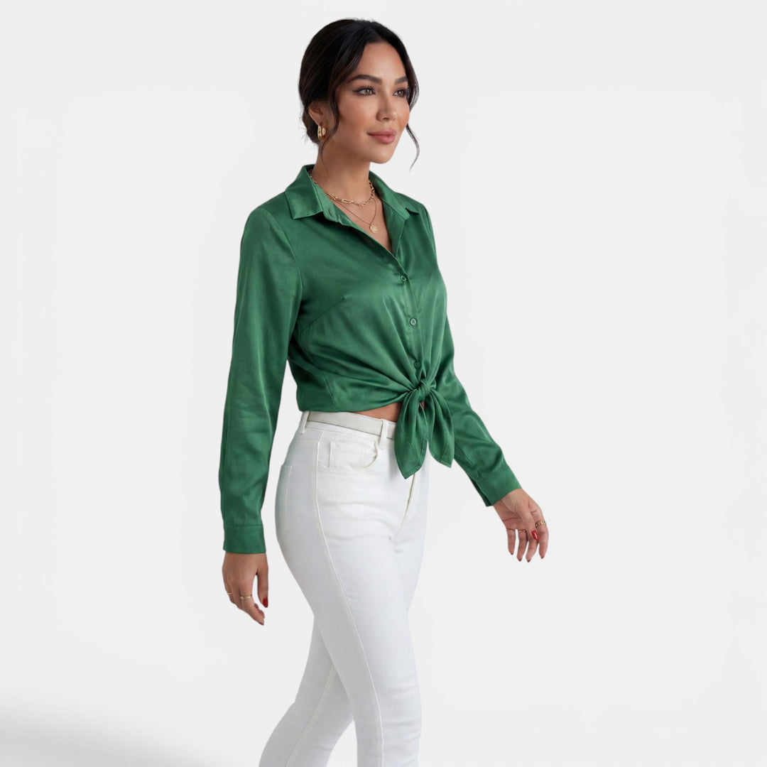 Blusa Mujer Satén Manga Larga