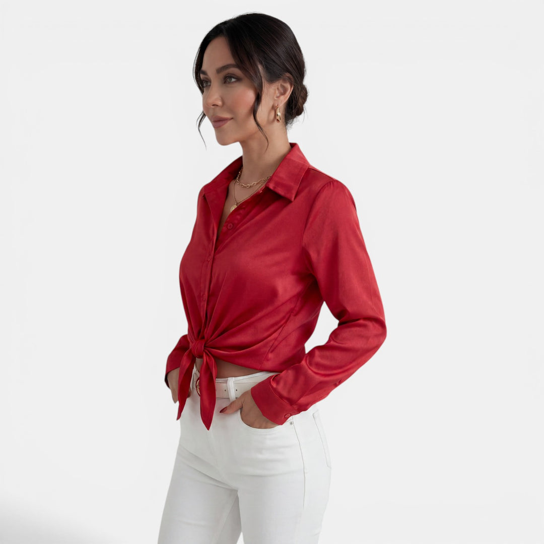 Blusa Mujer Satén Manga Larga