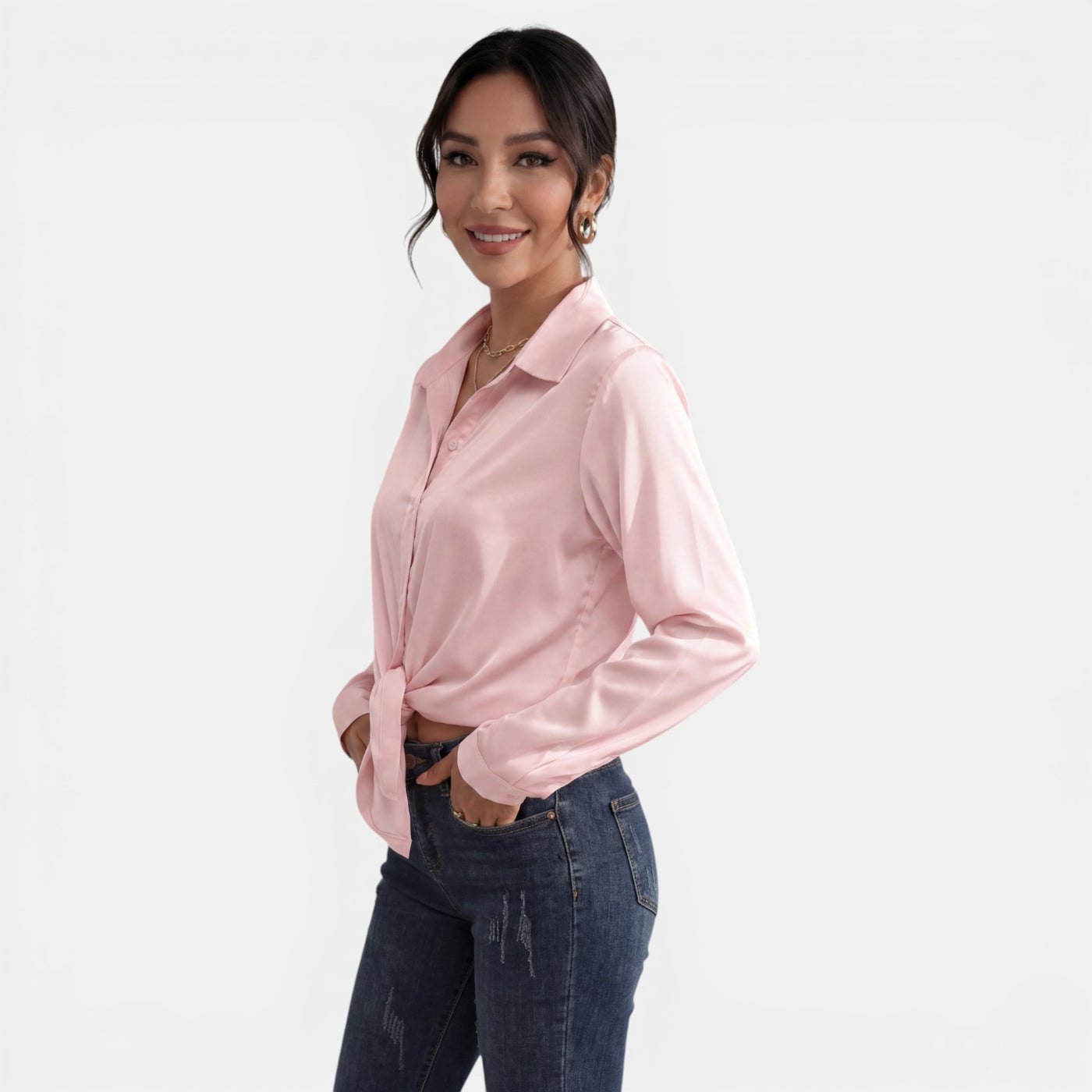 Blusa Mujer Satén Manga Larga