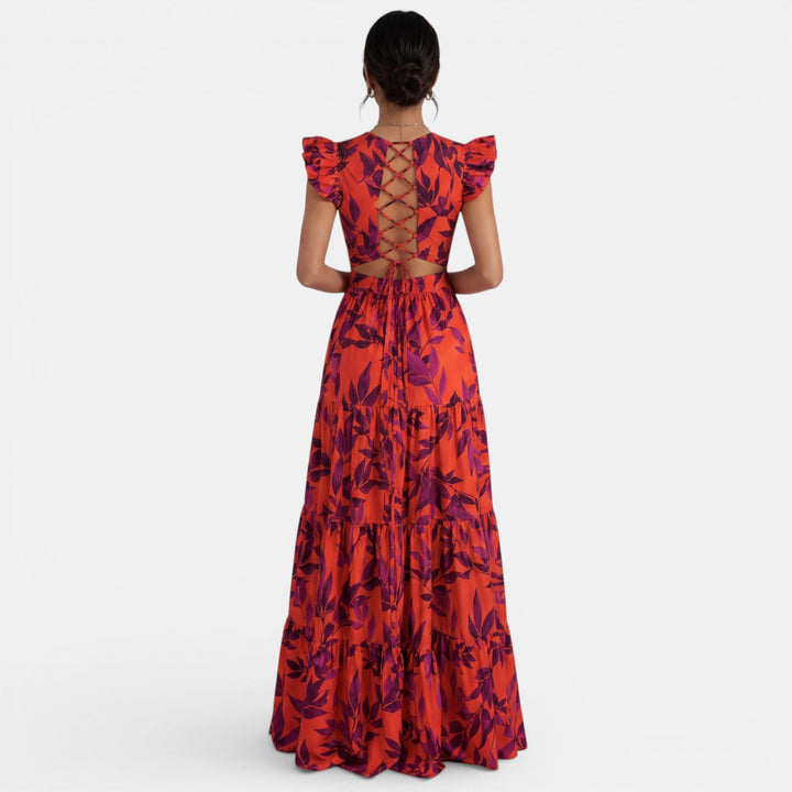 Vestido Largo Rojo Elegante Mujer