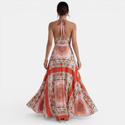 Red Boho Halter Maxi Dress