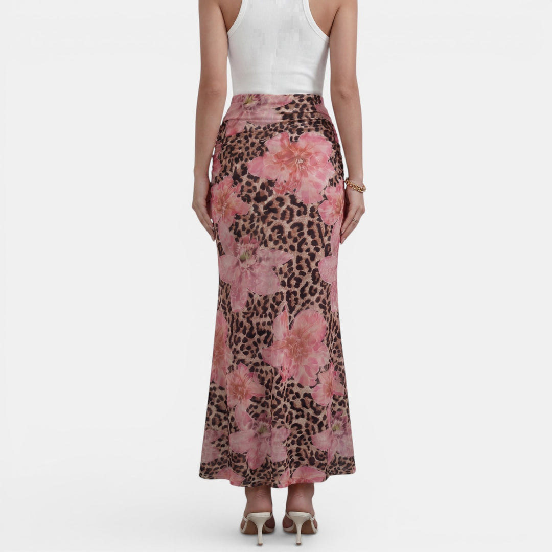 Long Summer Leopard Floral Skirt