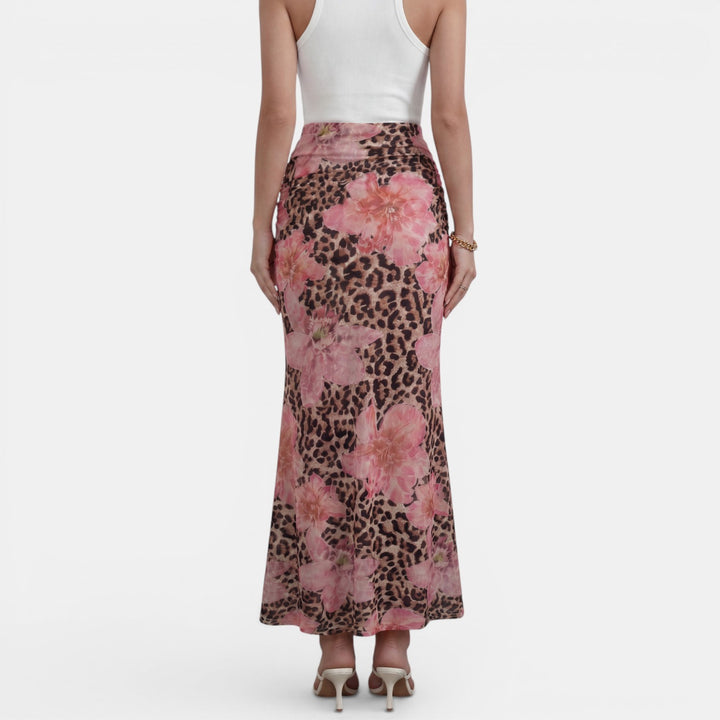 Long Summer Leopard Floral Skirt