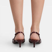 Wine Red Heeled Slingback Mules