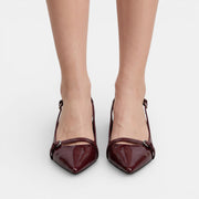 Wine Red Heeled Slingback Mules