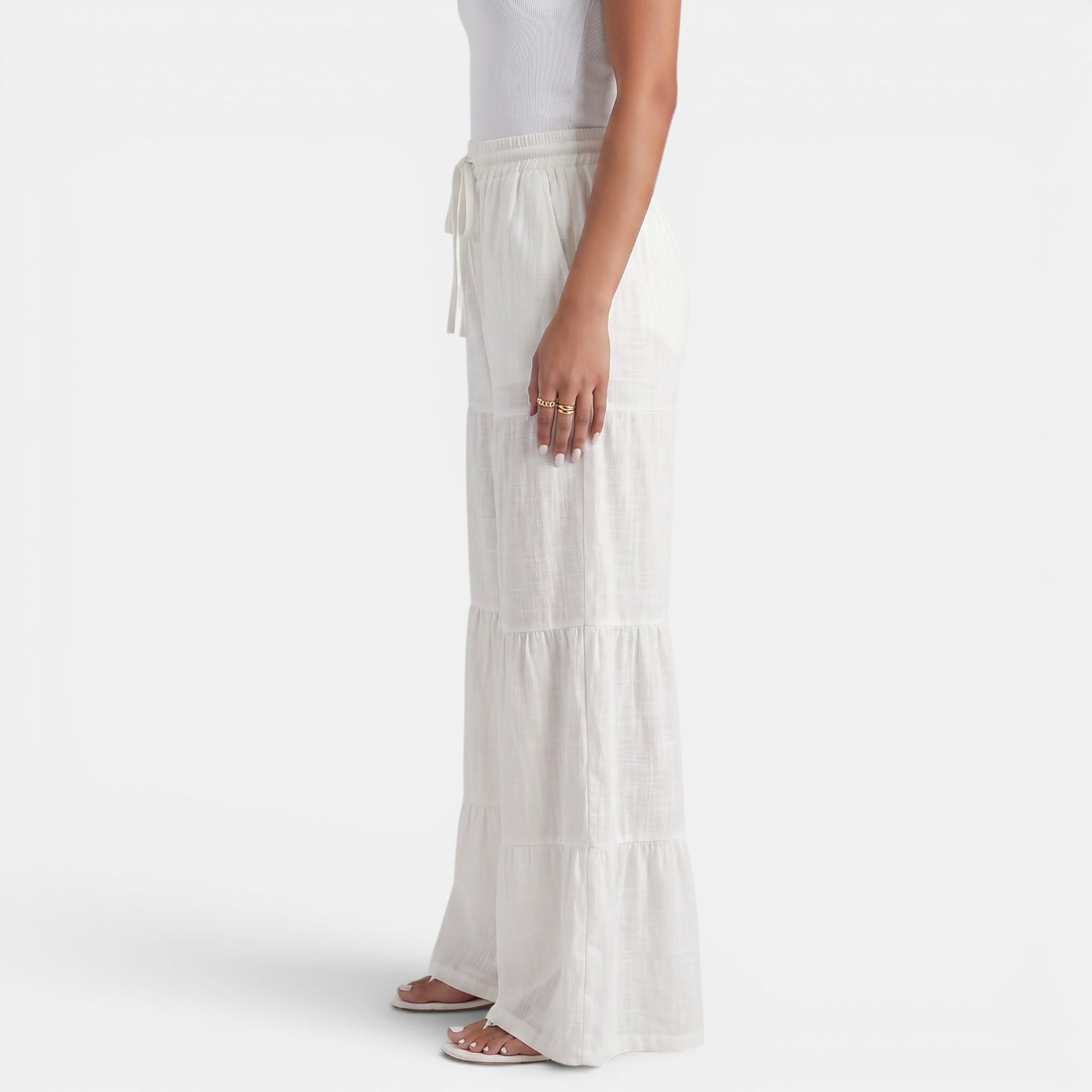 Women's Linen Trousers with Wide Drawstring