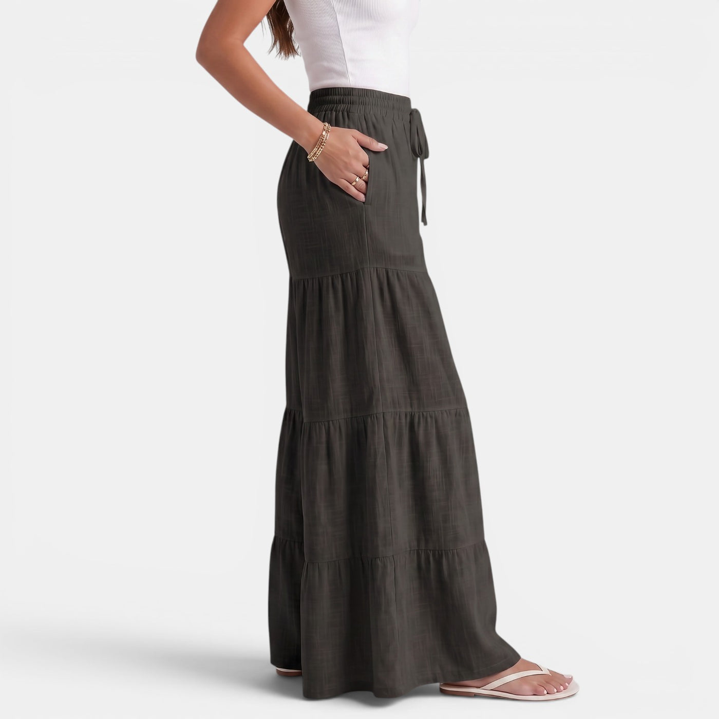 Women's Linen Trousers with Wide Drawstring