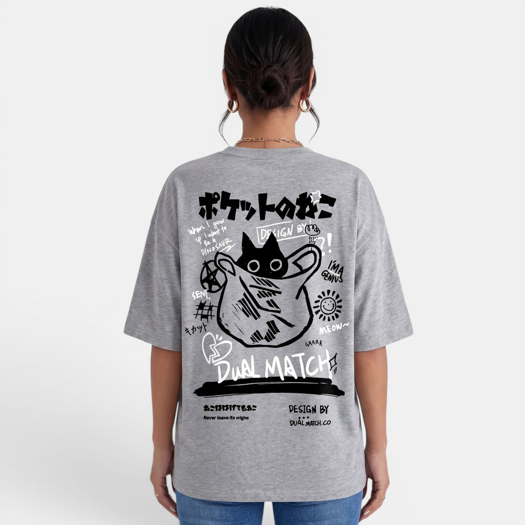 Camiseta Oversize Gato Mujer