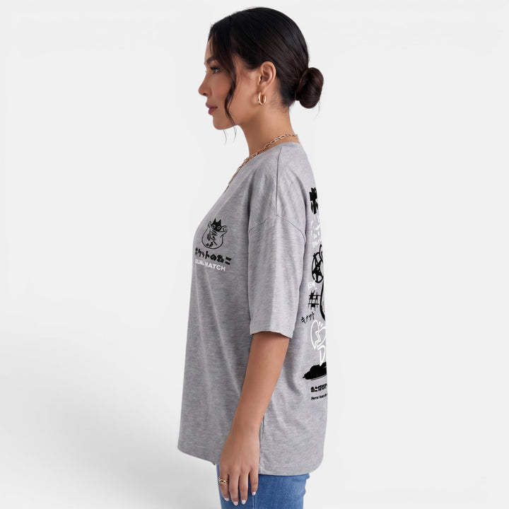 Camiseta Oversize Gato Mujer