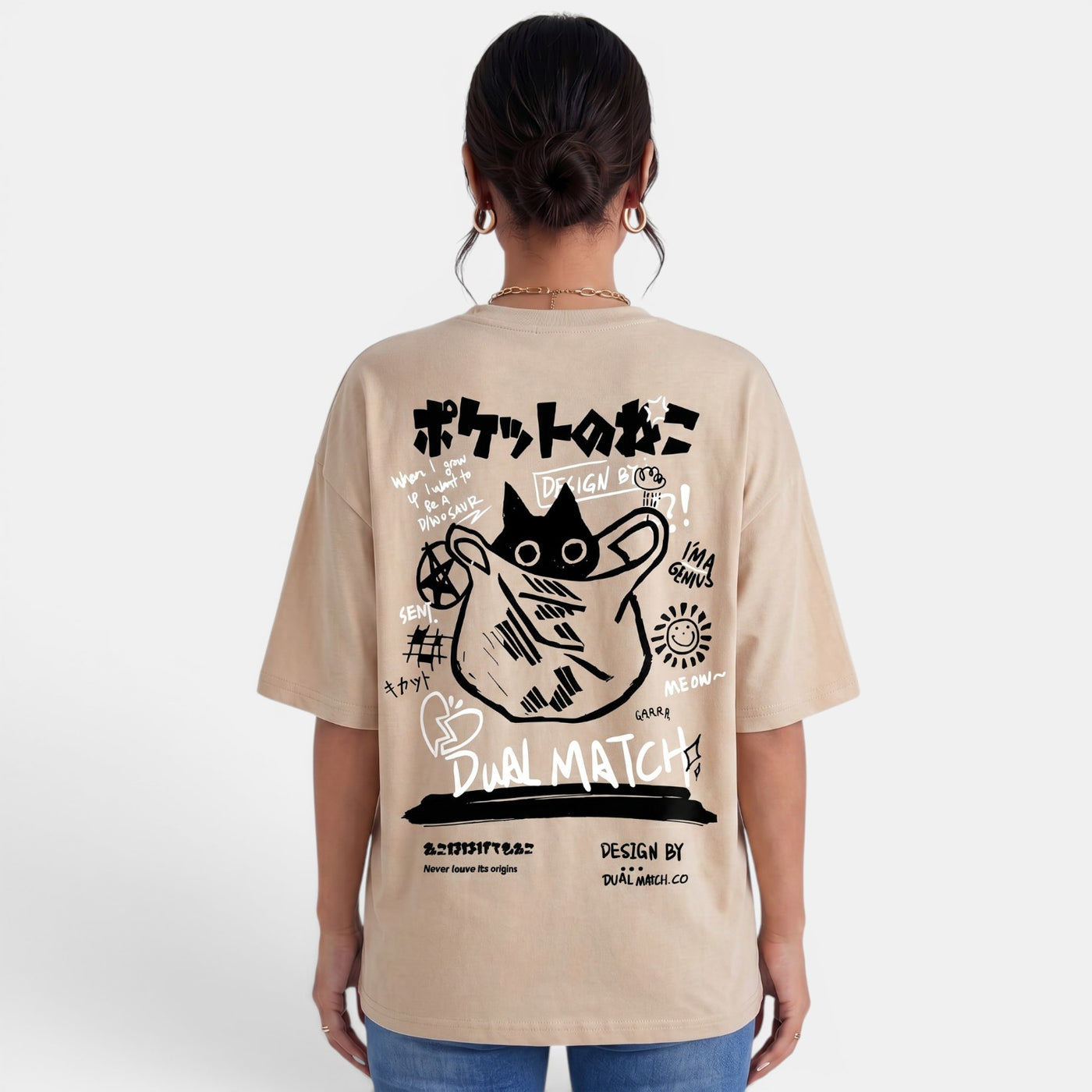 Camiseta Oversize Gato Mujer