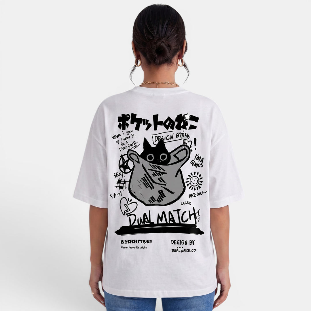 Camiseta Oversize Gato Mujer
