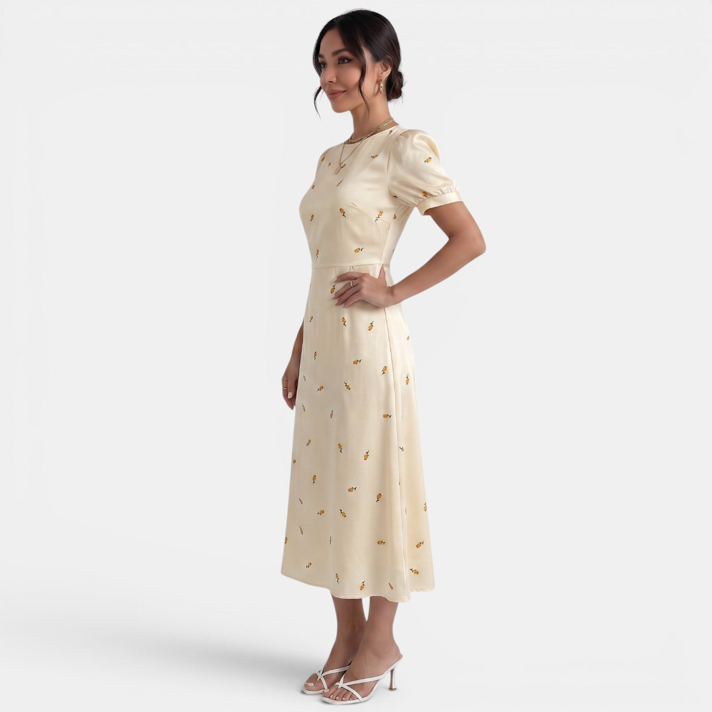 Yellow Floral Midi Dress