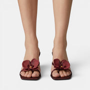 Women's Red Wine Flower Heel Sandals