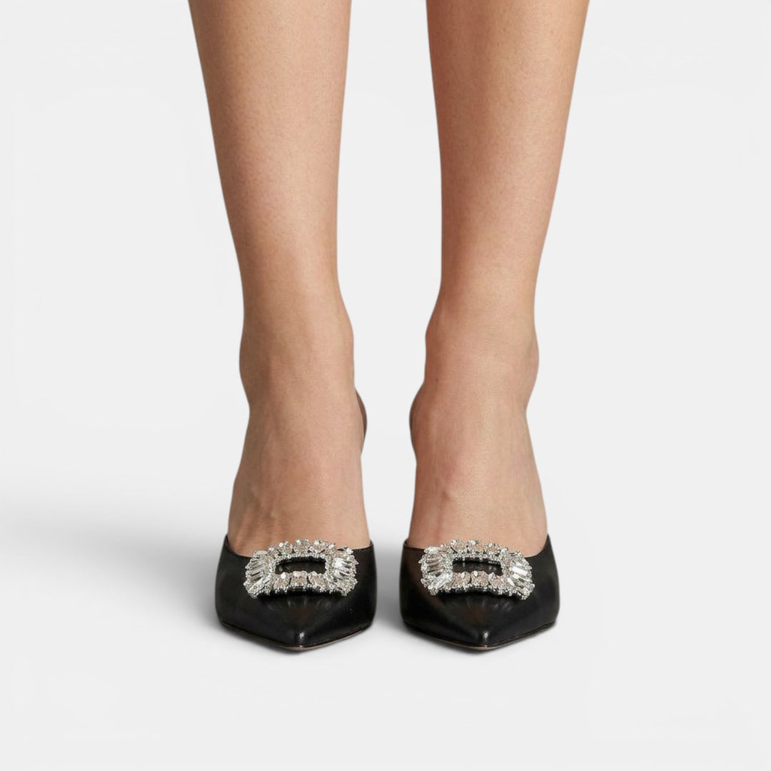 Sandalias Mule Tacón Cristal