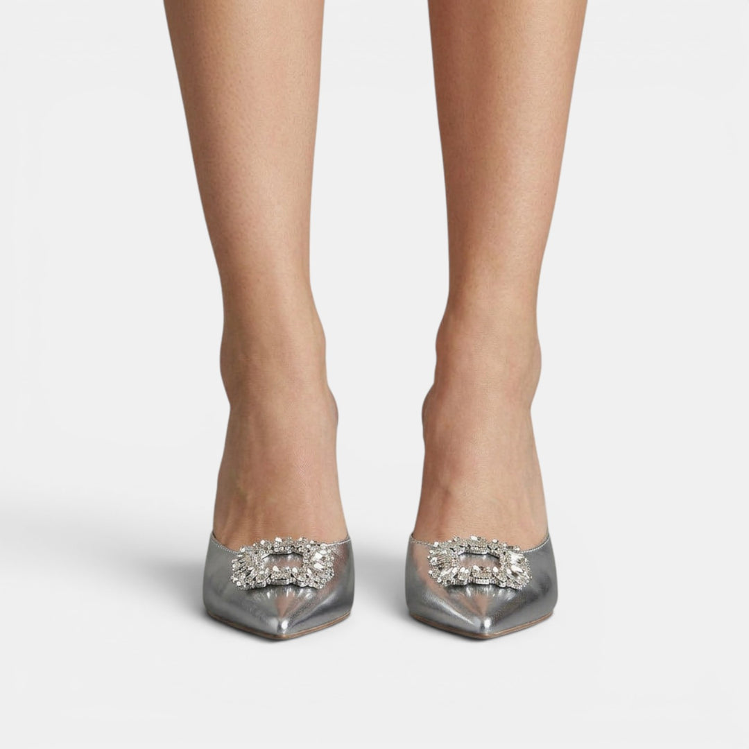 Sandalias Mule Tacón Cristal
