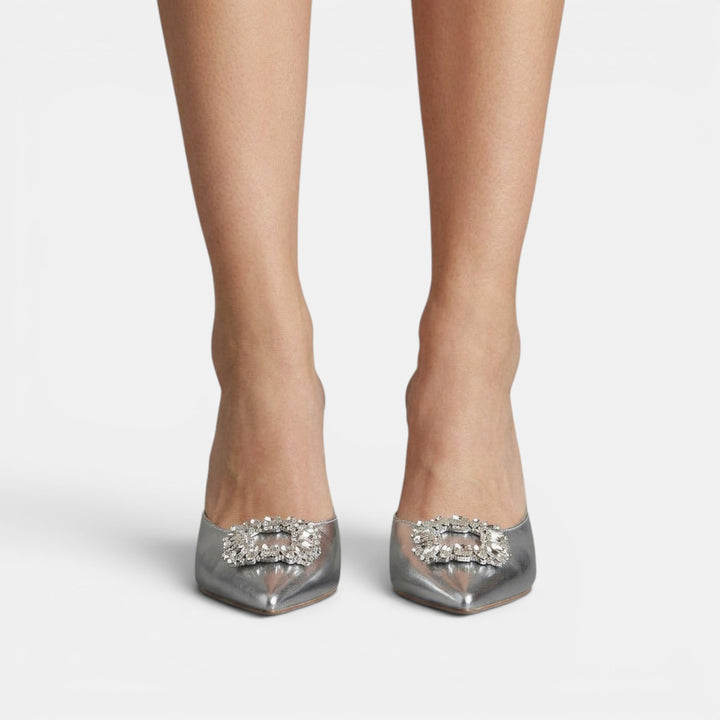 Sandalias Mule Tacón Cristal