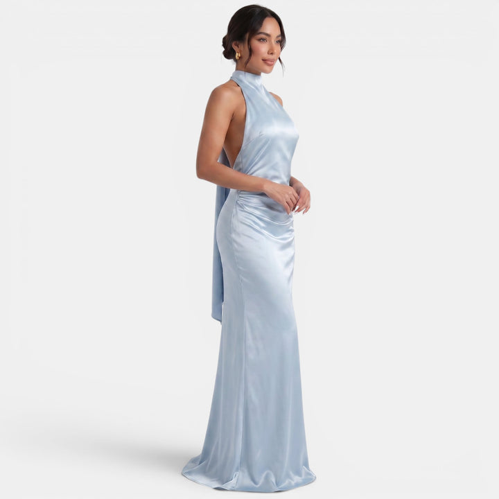 Vestido Largo Satinado Halter Mujer