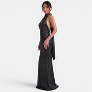 Women's Halter Satin Maxi Dress