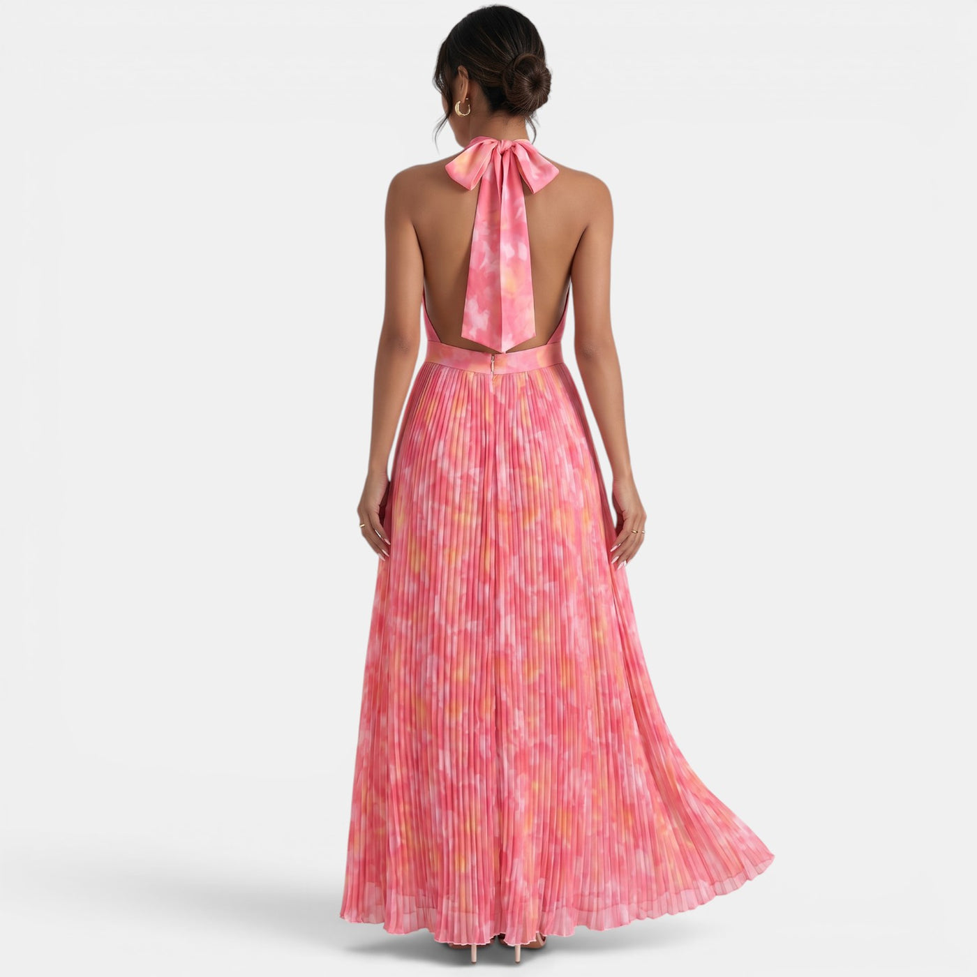 Pleated Pink Halter Maxi Dress