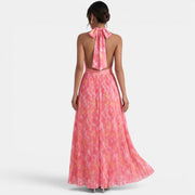 Pleated Pink Halter Maxi Dress