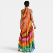 Women's Multicolor Halter Neck Long Party Dress