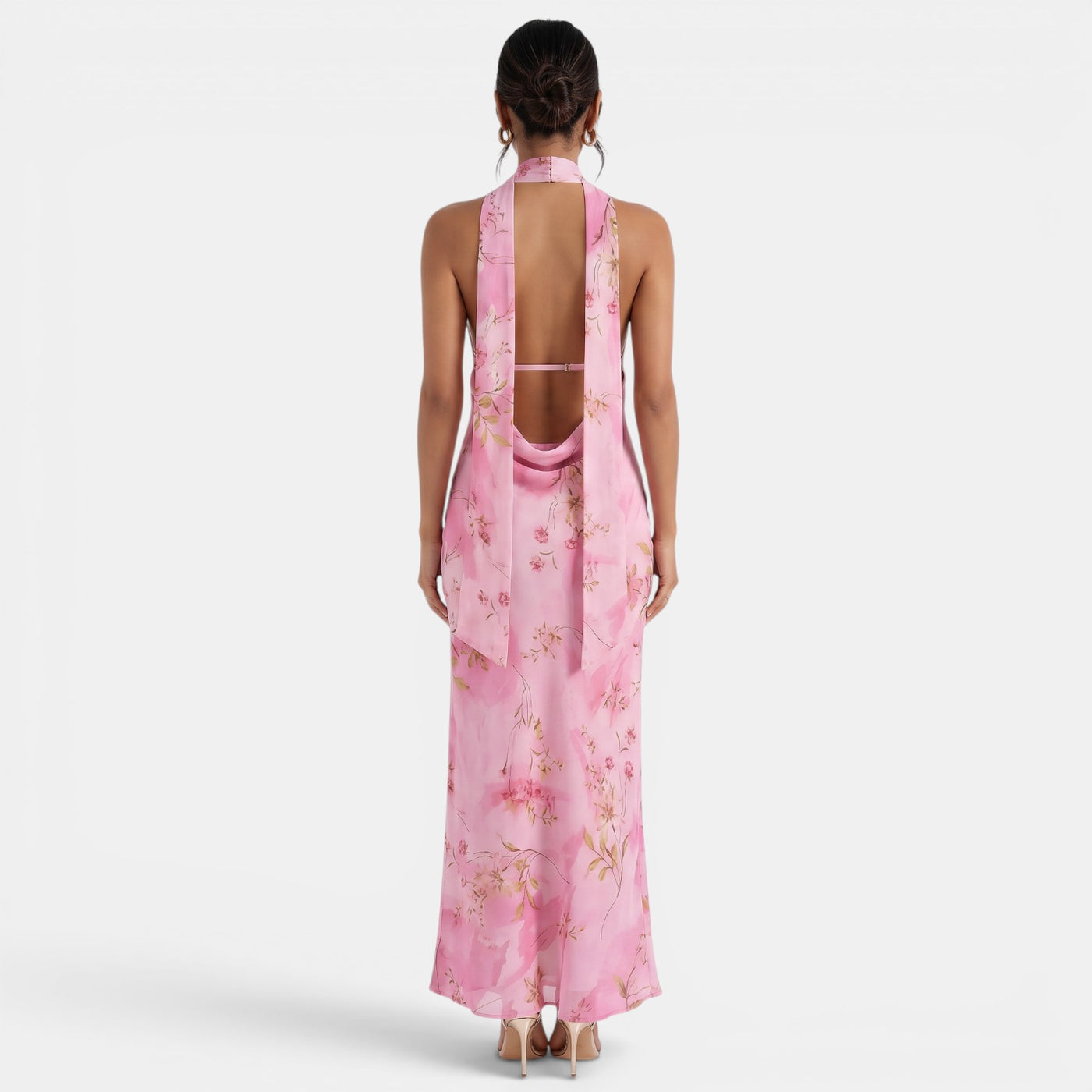 Backless Floral Halter Dress