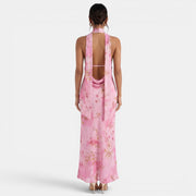 Backless Floral Halter Dress