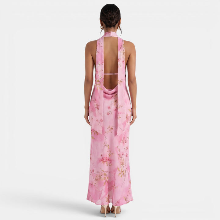 Backless Floral Halter Dress
