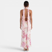 Backless Floral Halter Dress