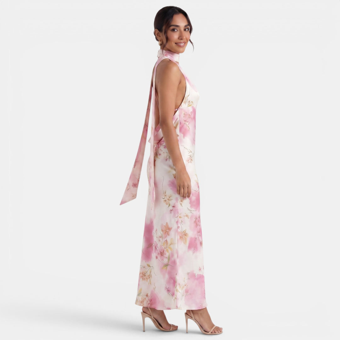 Backless Floral Halter Dress