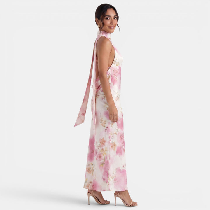 Backless Floral Halter Dress