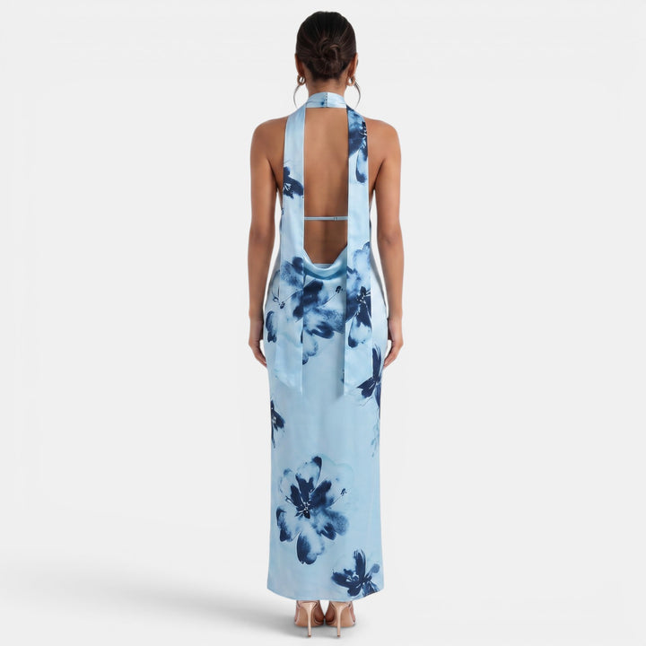Backless Floral Halter Dress