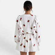 Women's White Linen Strawberry Summer Set