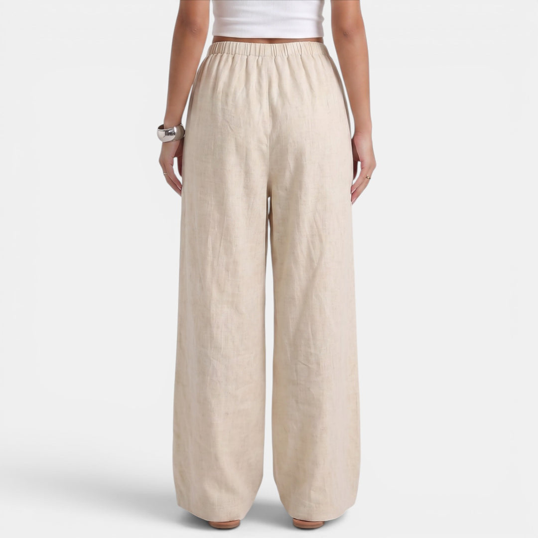Pantalón Ancho Mujer Lino Algodón Verano