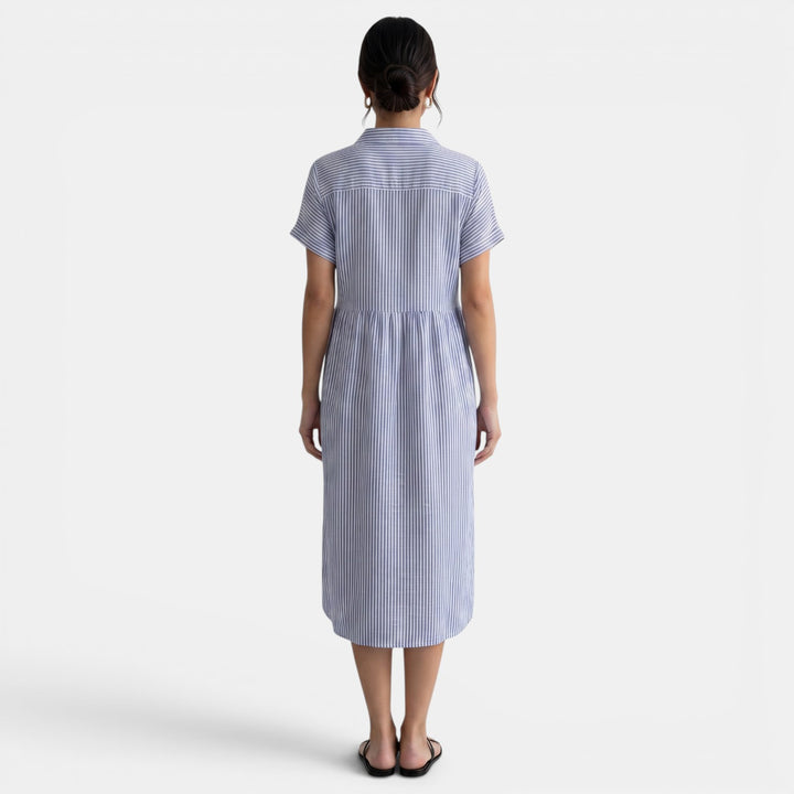 Casual Striped Loose Cotton Linen Dress