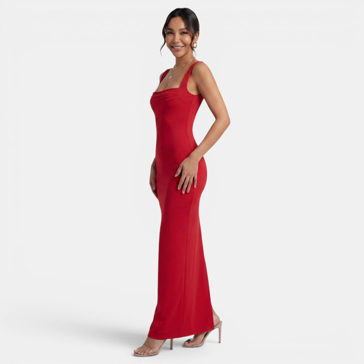 Vestido Mujer Elegante Slim Fit con Escote Cuadrado