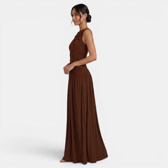 Vestido Ajustado Sin Mangas Plisado Elegante Color Sólido Mujer
