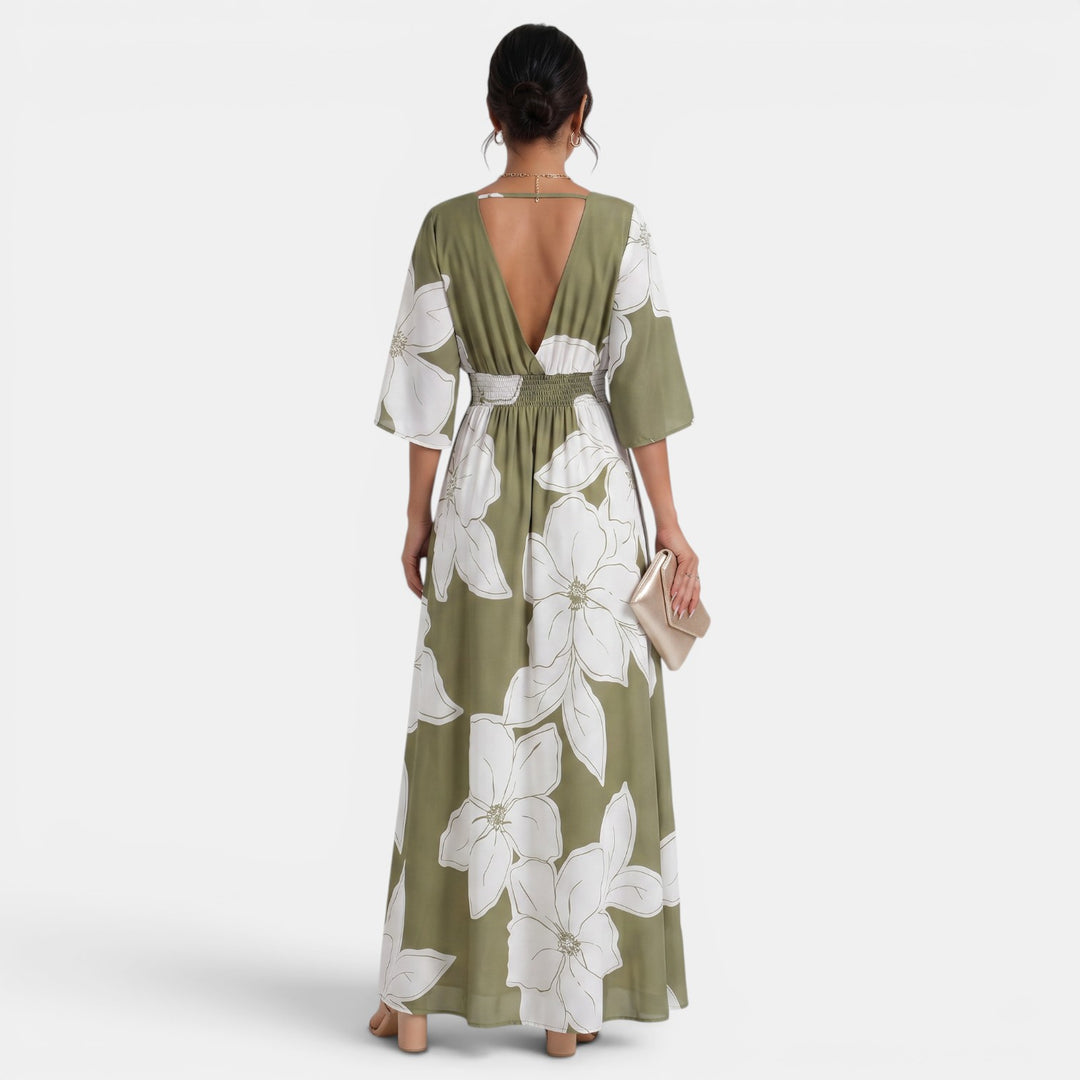 Vestido Largo Floral Mujer Escote V