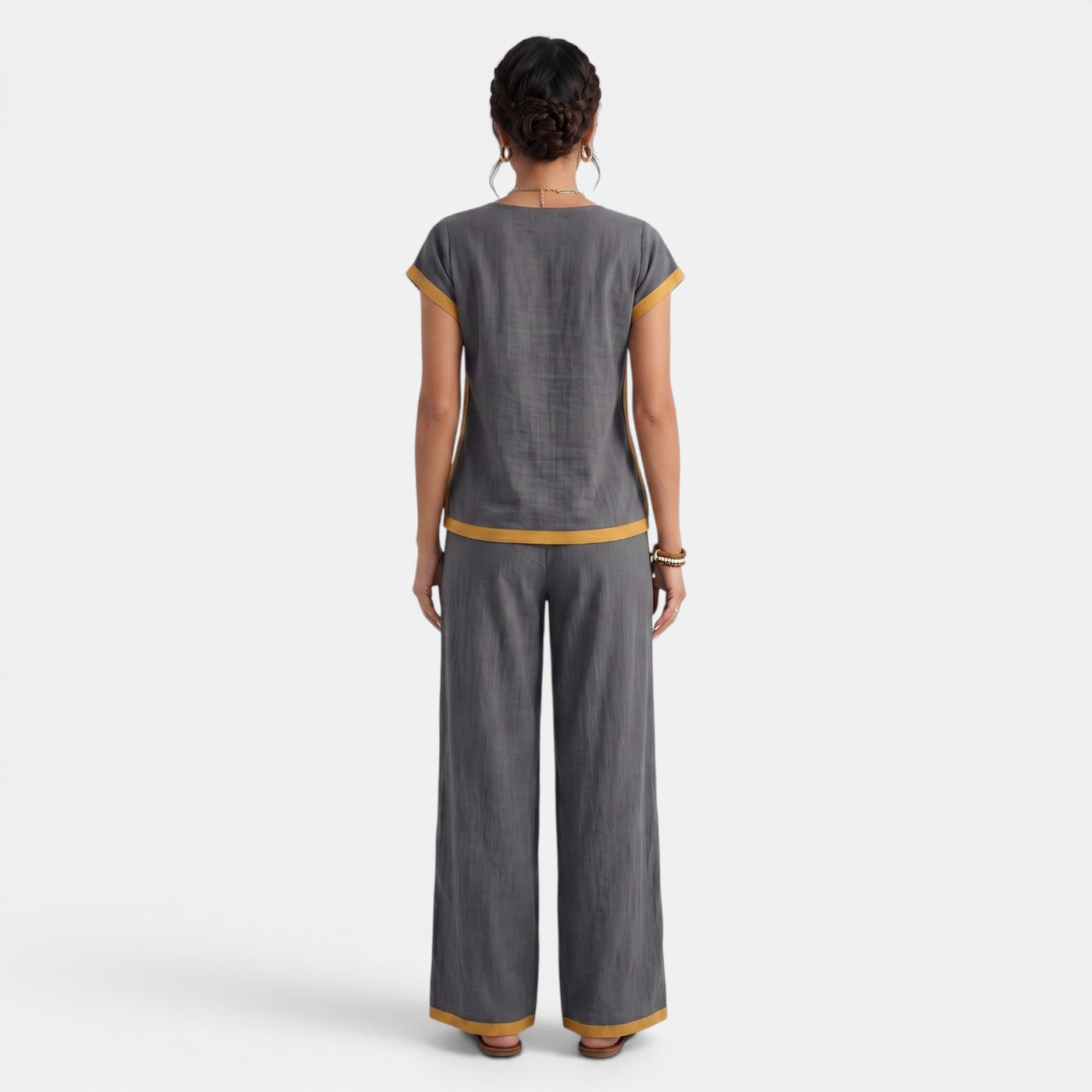 Women's Top and Wide-Leg Pants Set – Elegant 2-Piece Summer Outfit
