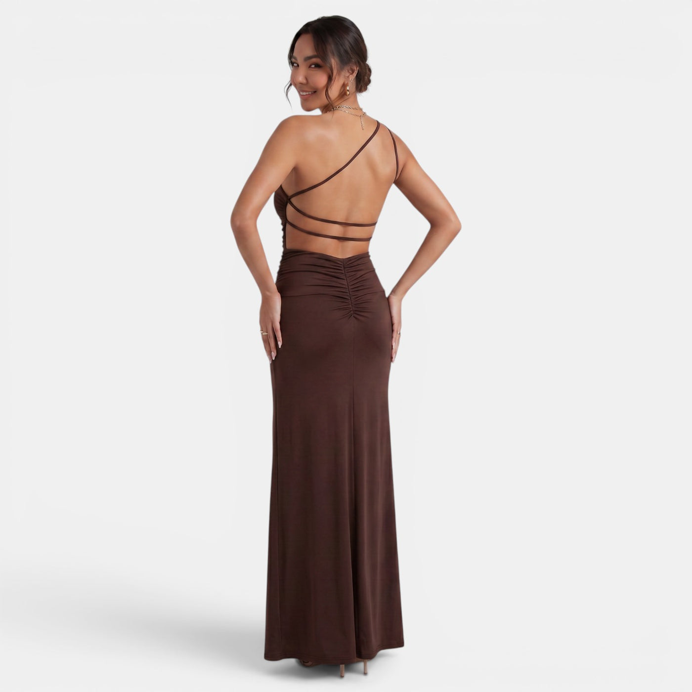 Vestido Marrón Mujer Espalda Abierta