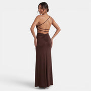 Vestido Marrón Mujer Espalda Abierta